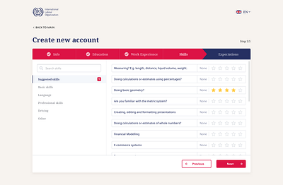 Step Wizard (skills selection) chooser create account information job search registration form search side menu skills star rating stepper steps wizard
