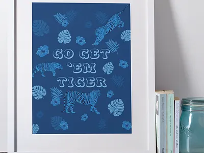 Tiger poster classic blue florals flowers layout plants poster quote tiger