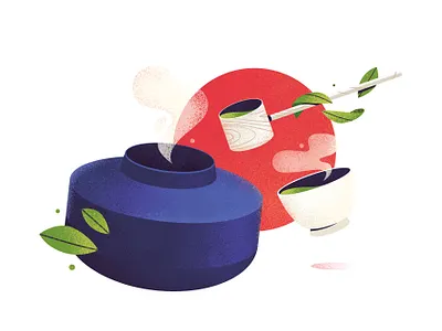 japanese tea ceremony ceremony colour cup design drink dynamic float food illustration japan japanese leaves matcha nature relax simple simple design smoke sun tea
