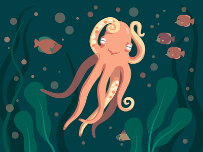 Octopus character cute animal fish illustrator ocean octopus underwater