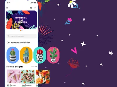 FIORELLO - Mother's day app appdesign component ecommerce fiorello flowers ios organic product product design tropical ui ux
