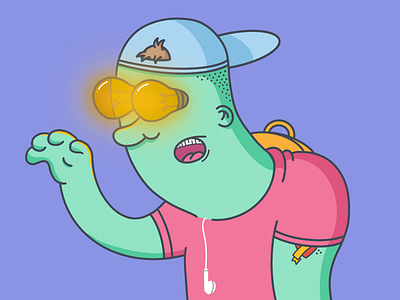 Bright Eyes backpack cap character earbud earphones hand illustration lightbulb minimal mint outline pink procreate purple tattoo