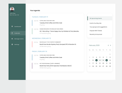 Events Dashboard Rebound app calendar cards clean dashboad events ui ui design ux web web app