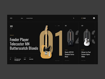 #80 Shots for Practice black clean dark design ecommerce flat gold guitar homepage instrument luxury minimalism music shop store typography ui ux web website