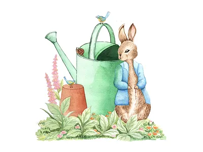 Peter rabbit in the garden animals art cartoon cartoon illutration design garden illustration paint peter rabbit plant postcard rabbit story watercolor watercolour