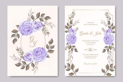 vintage wedding invitation card template purple rose flower background border card decoration decorative design elegant floral flower frame graphic greeting illustration invitation romantic rose template vector vintage wedding