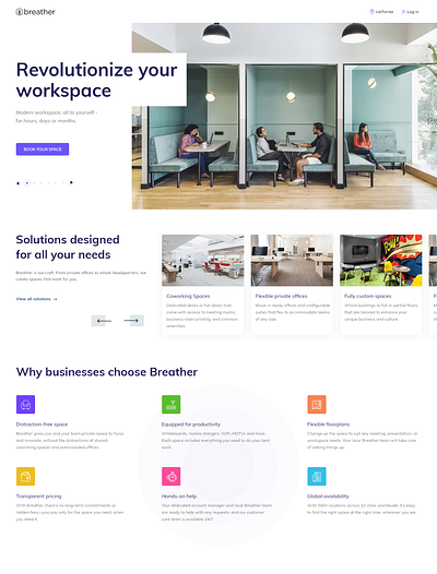 Landing Page - Book Workspace book workspace branding clean design concept flat design home page landing page room booking ui website design white workspace