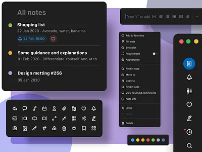Dark UI components context dark designsystems icons iconset interface list menubar minimal product design ui webdesign