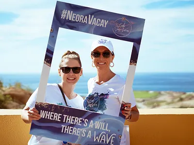 Neora Vacay Handheld Signage beach beach branding blue blue signage branding cabo cabo san lucas event branding graphic design handheld handheld sign logo design mexico print design signage typography