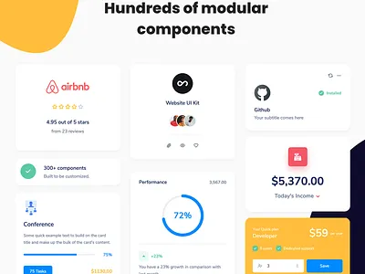 Quick - 300+ fully-coded components admin panel analytics avatar bootstrap cards charts code components dashboad measure pricing rating stats template website