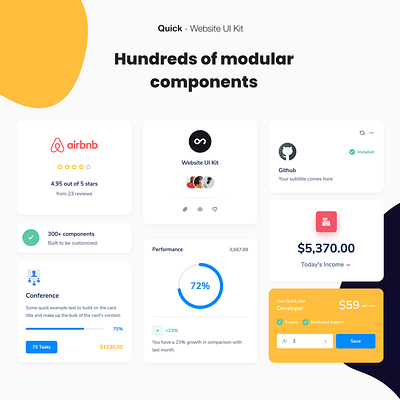 Quick - 300+ fully-coded components admin panel analytics avatar bootstrap cards charts code components dashboad measure pricing rating stats template website