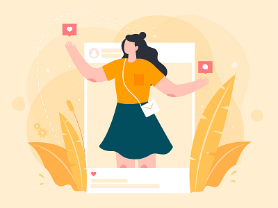 Social Media Illustration app flat illustration floral girl illustraion illustration illustration art instagram instagram post likes social app social network socialmedia yellow