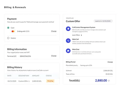 Billing and Renewals page billing renewals