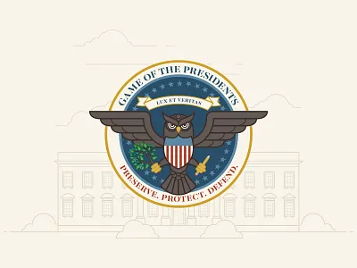 Game of the Presidents Logo badge government logo muted colors owl united states usa whitehouse