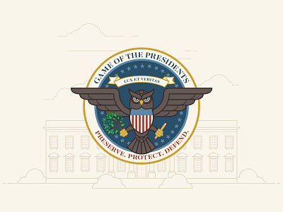 Game of the Presidents Logo badge government logo muted colors owl united states usa whitehouse