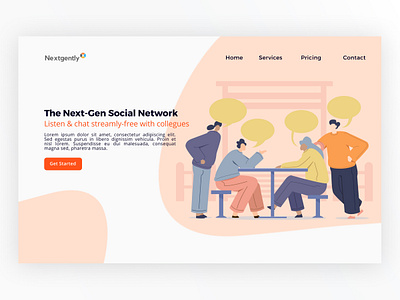 Nextgently Homepage branding design homepage illustration social