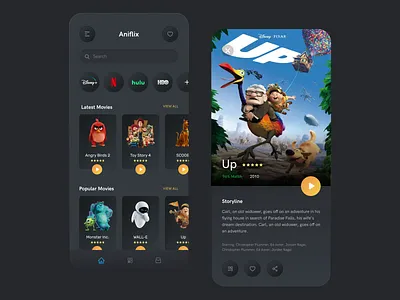 App for animation lovers: Aniflix 2020 app app design dark mode dark ui design movie movie app ui ui design uiux ux ux design