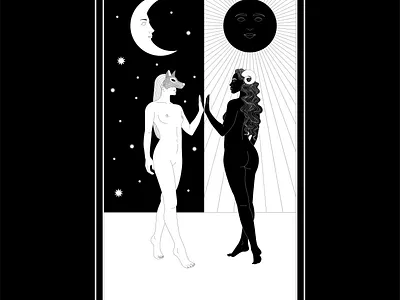 Union of the Sun and Moon aries body female feminine illustration nude pisces poster tarot