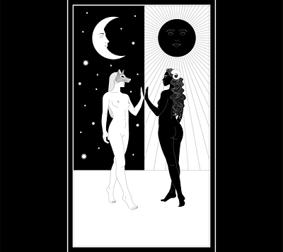 Union of the Sun and Moon aries body female feminine illustration nude pisces poster tarot