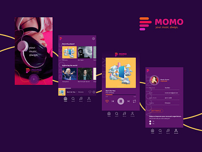 MOMO music app concept android app assets challenge experience fun logo momo music music app ui music player oswos oswosmedia player ui