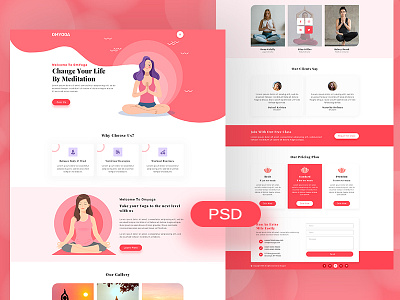 Yoga & Meditation PSD Web Template asana creative creative layout design fitness fullness holistic illustration landing landing design landing page landing page design landingpage life meditation plan section portfolio ui yoga