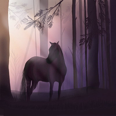 My first digital illustration 💜 animal art artist dawn design draw drawing forest horse illustration painting procreate purple