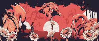 Flamingo Sunset animal art animal logo animals badge birds branding design flamingo flamingos illustration logo poster art poster design posters summer vector