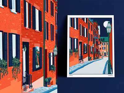 Boston boston brick buildings city city illustration cityscape cobblestones illustration massachusetts night street town