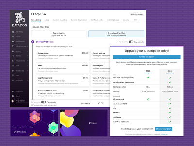 Datadog Subscription Sign-up and Summary billing credit card customizable customize customizer design modal plan product design redesign sign up signup page style guide styleguide subscriptions summary ui ui ux ux web design