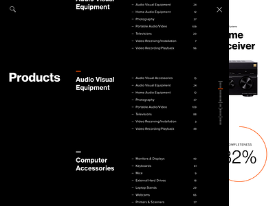 Inventory Navigation Vignette dark ui design desktop exploration inventory management mega menu navigation navigation design overlay ui ux design vignette visual design