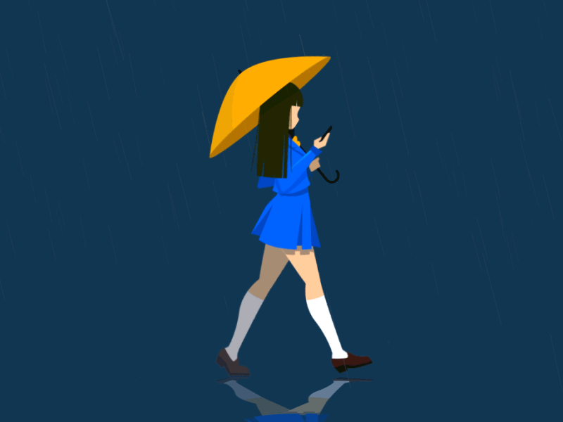 WALKING IN JAPAN aftereffects animation flatdesign illustration japan rain school umbrella uniform vector walk walking