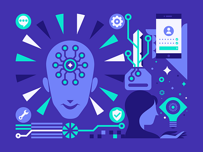 NEO crypto 03 analytics blockchain blue brain branding circuitry crypto cryptocurrency data digital geometric green hands head illustration key lightbulb ui ux wallet woman