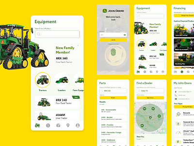 Agriculture Equipment App after effect agribusiness agriculture android android app app design green interaction john deere landscaping machine machines mobile tractors ui ui design yellow