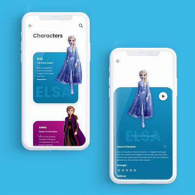 Cartoon Characters UI app design cartoon character frozen mobile design ui ui ux ui design