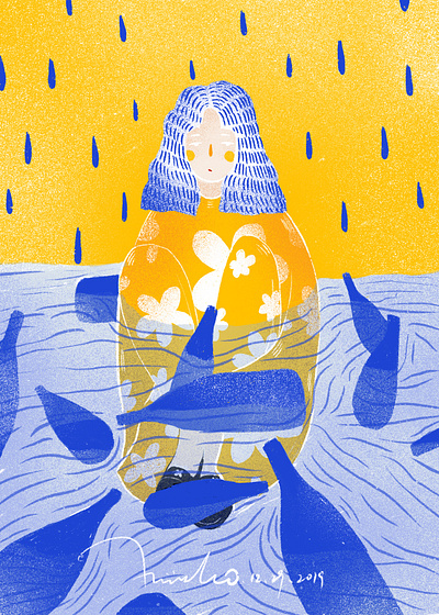Blue Bottles artwork blue blue and yellow bottle digital illustration drawing illustration people procreate sea