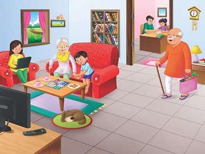 Illustration of Family 2dcartoon animation ball bottles boy cartoon character children are playing with words childrensbookillustration design freelanceillustrator fun time illustration illustration art kdpbook storybookartist