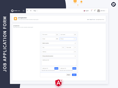 Job Application Form - Guru Able Admin Template admin admin dashboard admin dashboard template admin design admin panel admin template admin theme angular angular 8 angular admin template angular dashboard branding job job application job application form job search sass ui ui ux design ui ux design