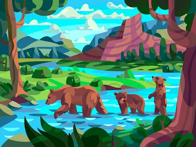 Bear family animal art art bears cartoon character design digital drawing illustration landscape mammal vector