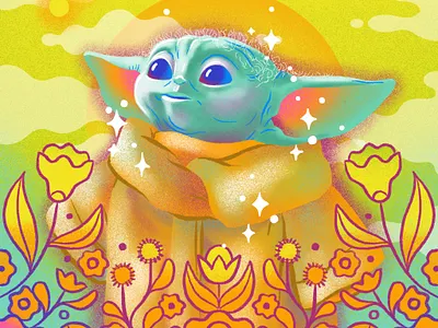 Baby Yoda baby yoda design digital illustration flowers illustration ipad pro procreateapp star wars yoda