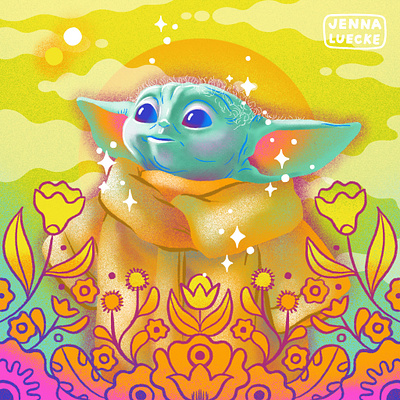 Baby Yoda baby yoda design digital illustration flowers illustration ipad pro procreateapp star wars yoda