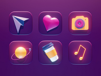 Icon Set 3d 3d art blender3d camera coffee concept design icon icon design icon set letter heart music note planet