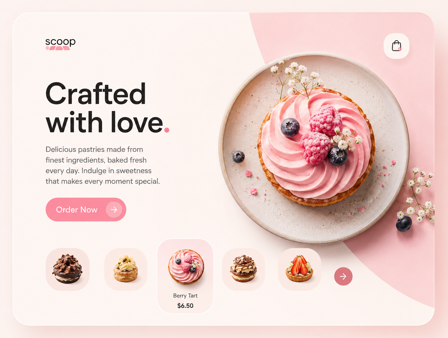 Scoop, A Sweet & Modern Bakery aesthetics bakery cafe minimal ui patisserie sleek ui sweet and desserts ui ux