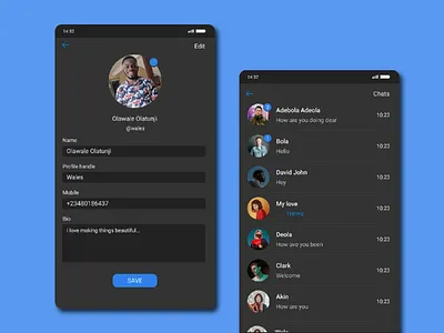 Chat app- Dark mode app design minimal ui ux