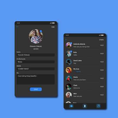 Chat app- Dark mode app design minimal ui ux