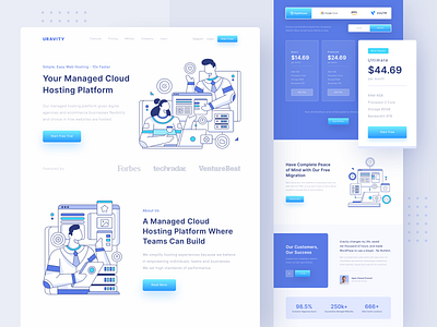 URAVITY - Hosting Landing Page cdn character character illustration clean flat illustration homepage hosting illustration landing landing page layout platform server ui ux web web design website website design wordpress