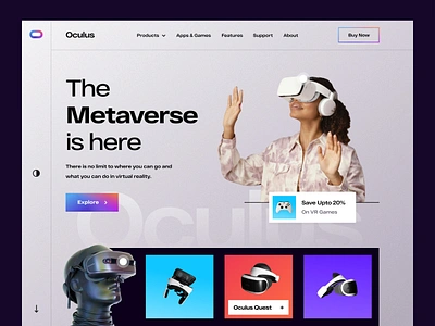 Oculus VR website farzan gadget gaming gear headset homepage landing page meta metaverse nft oculus play station product rylic virtual experience virtual reality vr web design website website design