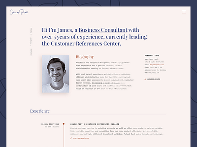 MyCareer / James Demo biography clean cv template design landing landing page modern personal website portfolio resume cv theme ui ux web wordpress