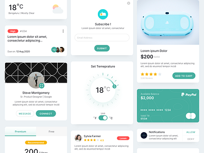 Cards - S1E1 app concept credit card ecommerce ios iot newsletter notification pricing profile sketch task card temperature ui user interface user review weather