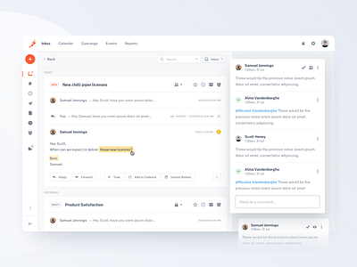 Chili Piper — Team Discussion clean comments dashboard design discussion email inbox minimal orange product sales sketch tonik ui ux web