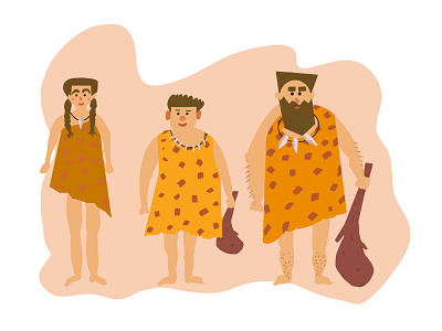 Cavemen family bludgeon boy cavemen character clean club color colours family illustration man minimal minimalism people prehistory procreate women